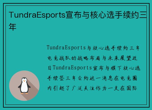 TundraEsports宣布与核心选手续约三年