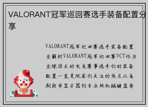 VALORANT冠军巡回赛选手装备配置分享