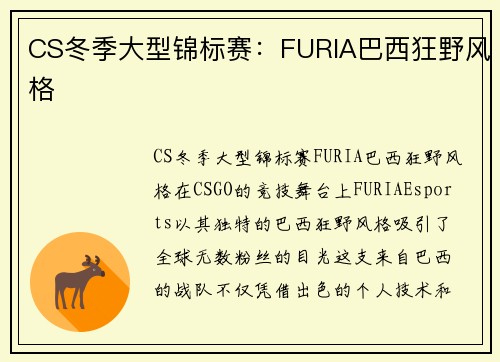 CS冬季大型锦标赛：FURIA巴西狂野风格